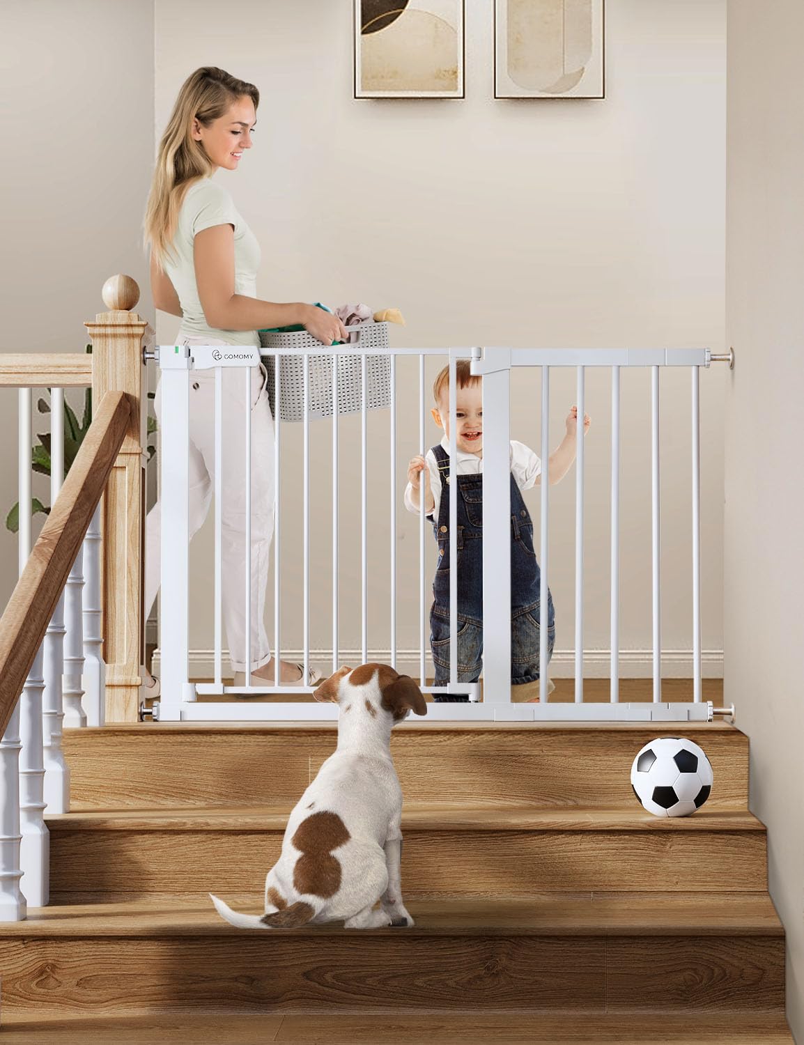 COMOMY 36" Extra Tall Baby Gate for Stairs and Doorways - Fits 29.5" to 48.8" Wide Openings, Auto Close Extra Wide Dog Gate for House, Pressure Mounted Easy Walk Through Pet With Door, Black