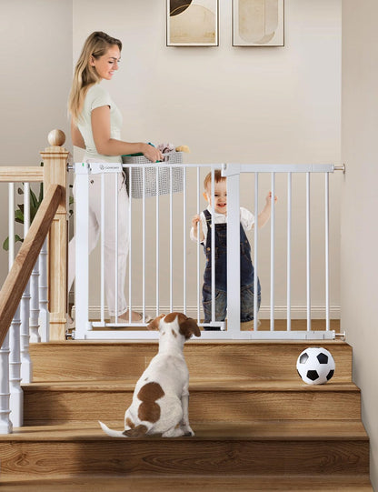 COMOMY 36" Extra Tall Baby Gate for Stairs and Doorways - Fits 29.5" to 48.8" Wide Openings, Auto Close Extra Wide Dog Gate for House, Pressure Mounted Easy Walk Through Pet With Door, Black