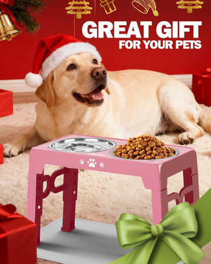 Jovrun Elevated Dog Bowls for Small Dogs and Cats, Non-Slip Cat Bowls with 2 Thick 5.5" Stainless Steel Dishes, Dog Feeder 2 Heights Adjustable to 2.6"-5.3"