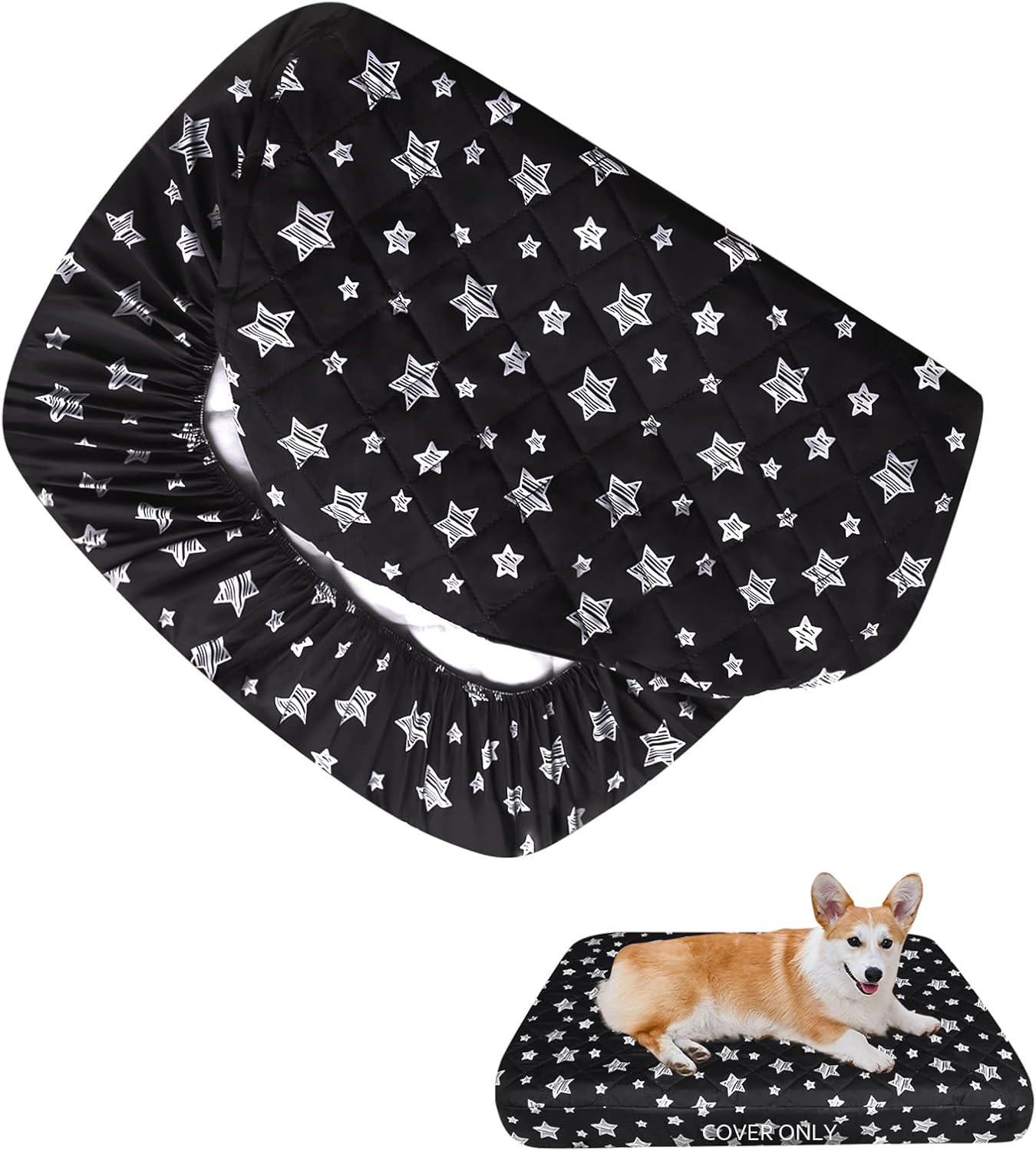 Waterproof Dog Bed Covers Replacement Washable Pet Hair Easy to Remove, Noiseless Quilted Puppy Pet Bed Cover Lovely Grey Star Print 29x41 Inches, for Dog/Cat, Cover Only