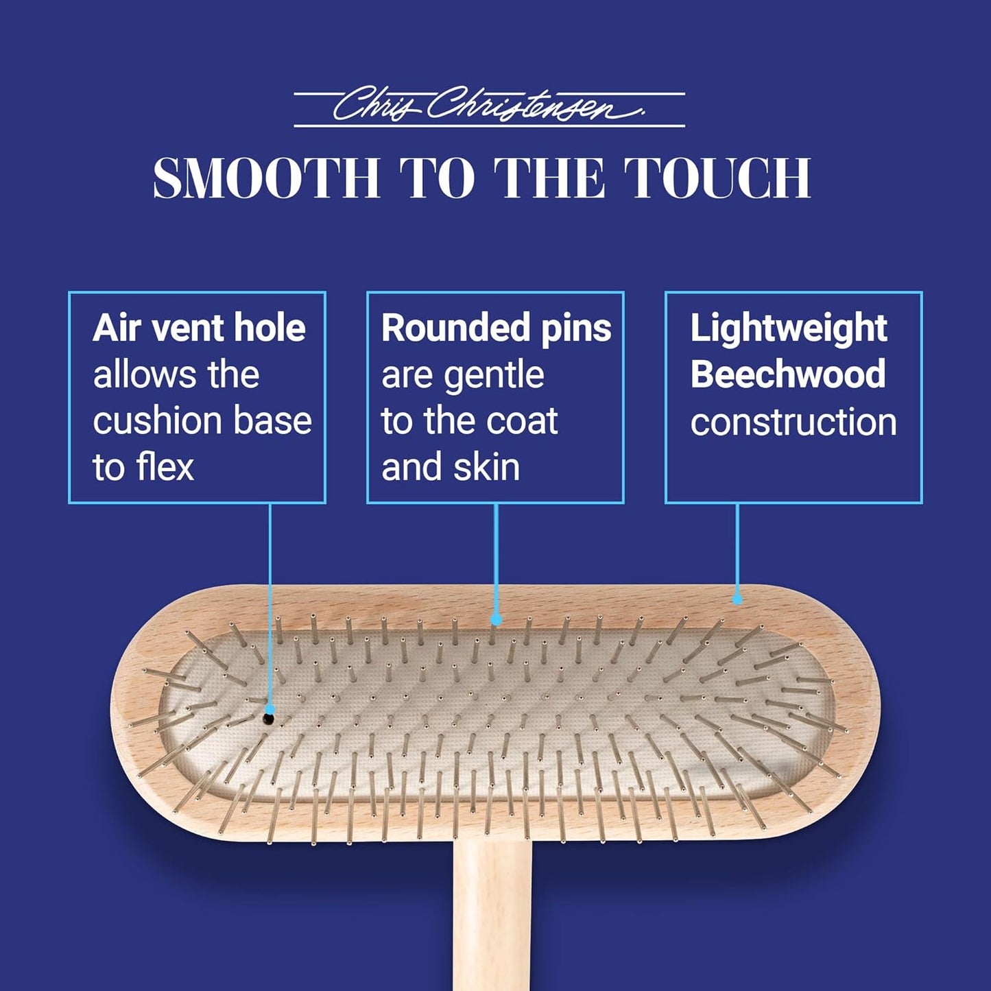 Chris Christensen Mini Grooming Brush - Comfortable High-Grade Stainless-Steel Rounded and Polished Pins - Removes Long & Loose Hair from Dogs & Cats