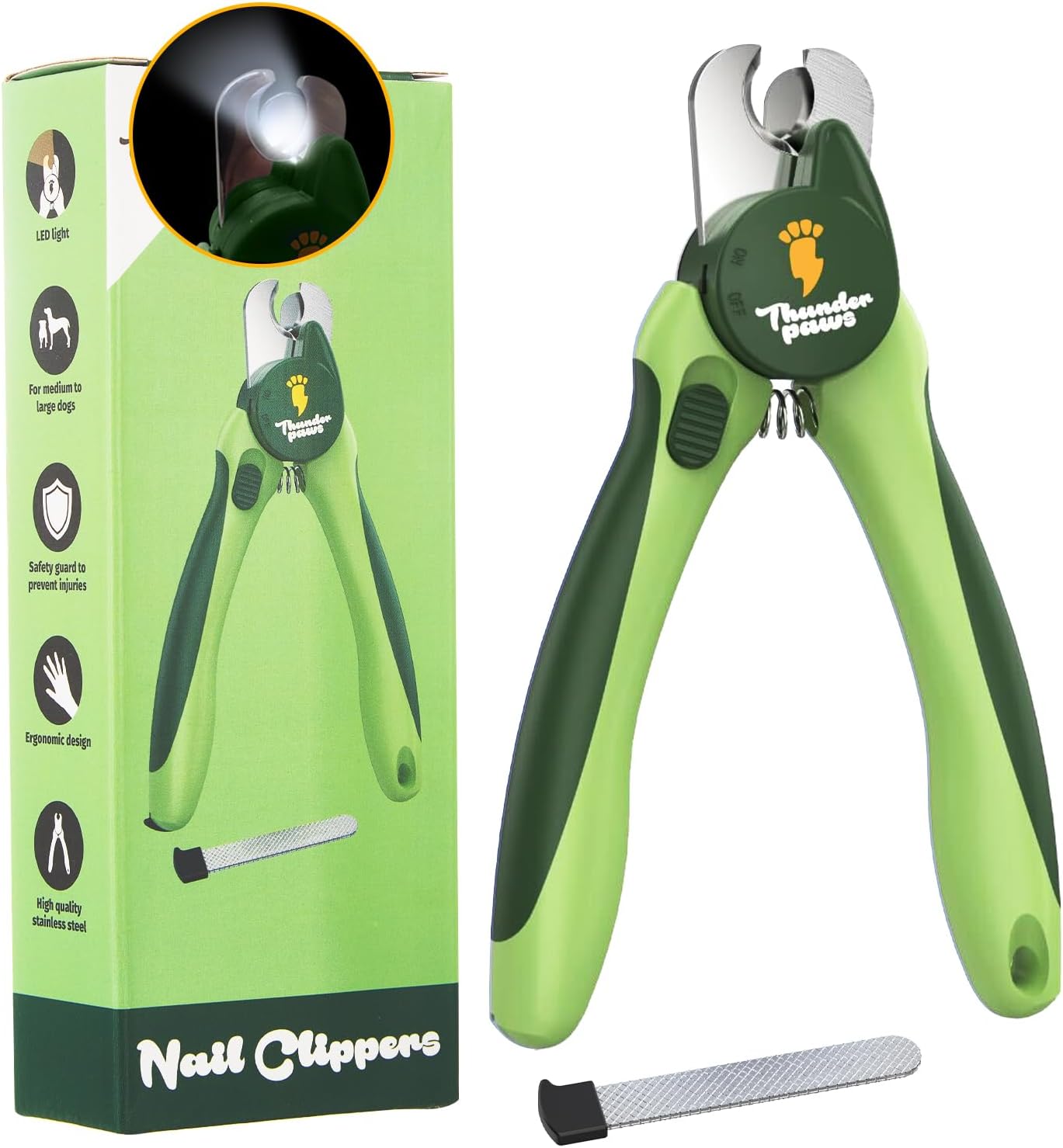 LED Dog Nail Clippers with Light, Trimmers with Protective Guard, Quick Sensor, Safety Lock and Nail File - Suitable for Large and Small Dogs & Cats (Yellow, LED)