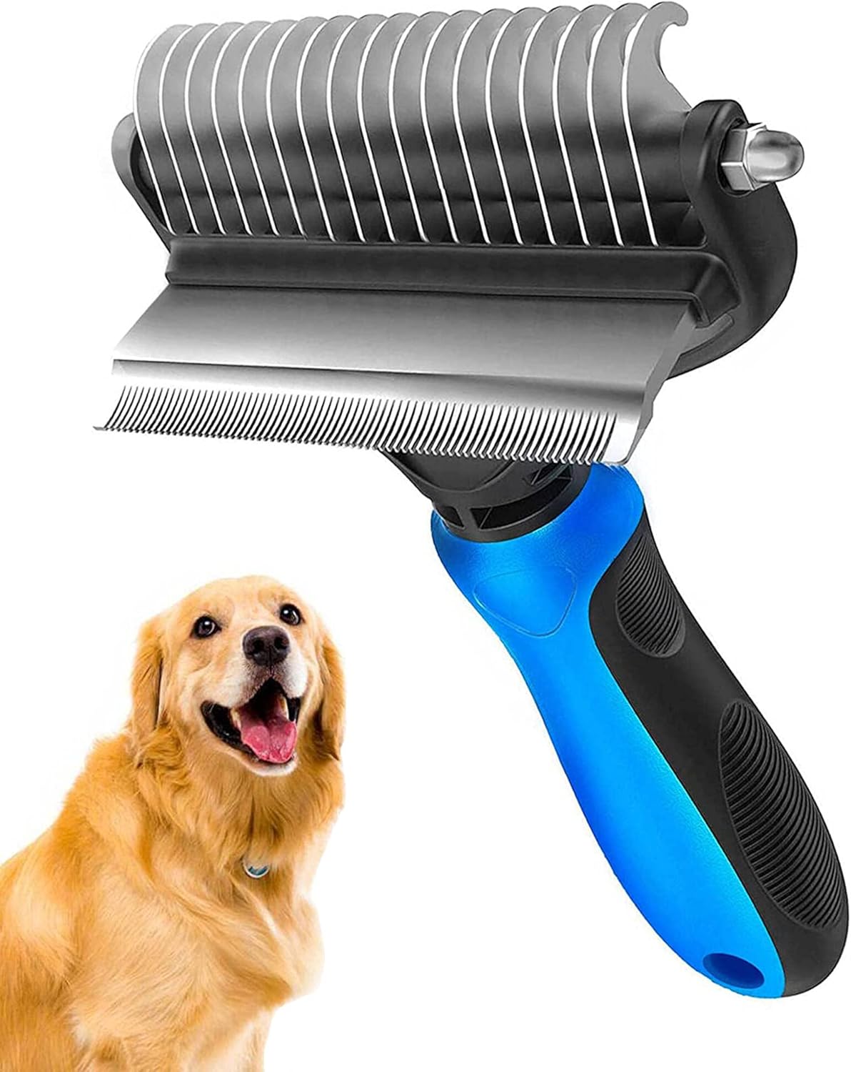 Undercoat Rake for Dogs, 2 in 1 Dematting Comb & Deshedding Tool for Long Hair Pets, Pet Hair Grooming Brush, Clear Mats and Tangles, Reduces Shedding by 95%