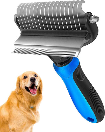 Undercoat Rake for Dogs, 2 in 1 Dematting Comb & Deshedding Tool for Long Hair Pets, Pet Hair Grooming Brush, Clear Mats and Tangles, Reduces Shedding by 95%