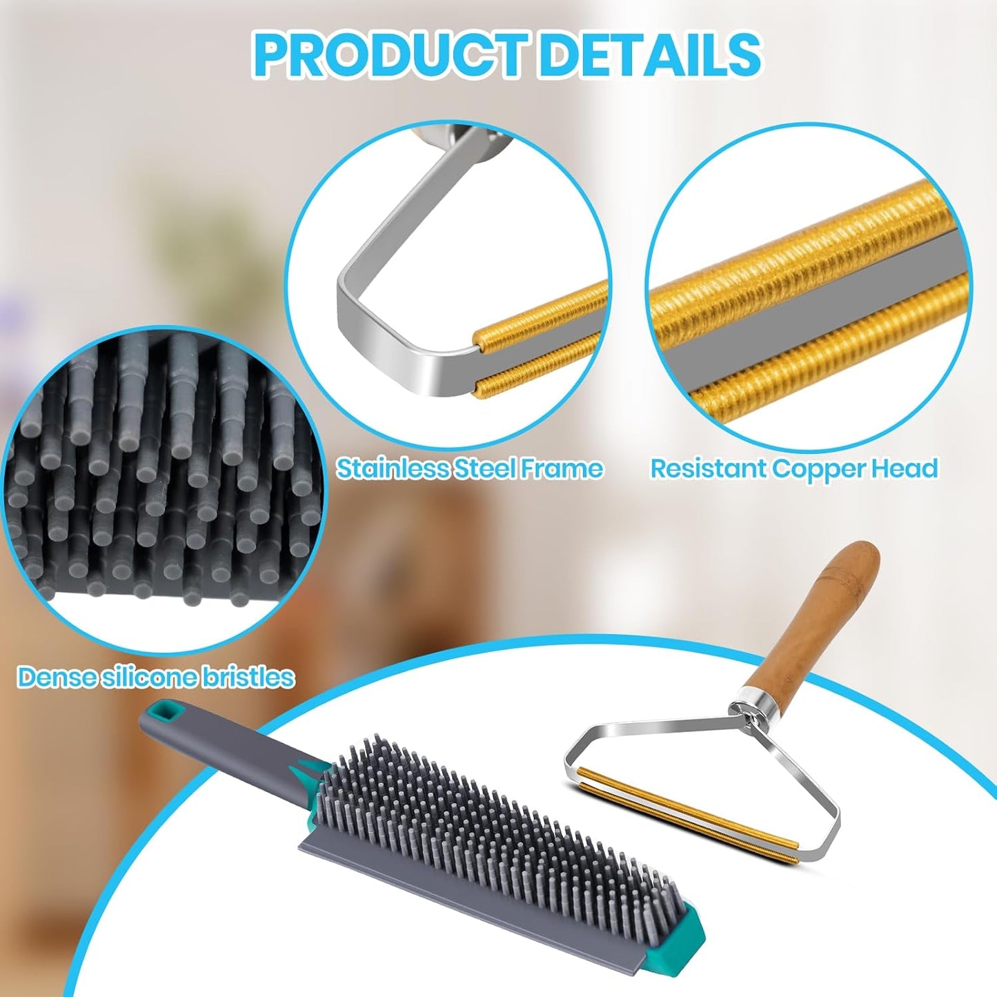 Carpet Rake for Pet Hair Removal, 4-in-1 Reusable Carpet Broom, 66" Adjustable Long Handle Carpet Rake with Squeegee,Rubber Edge Broom Rug for Hardwood Floors, Mats and Couches