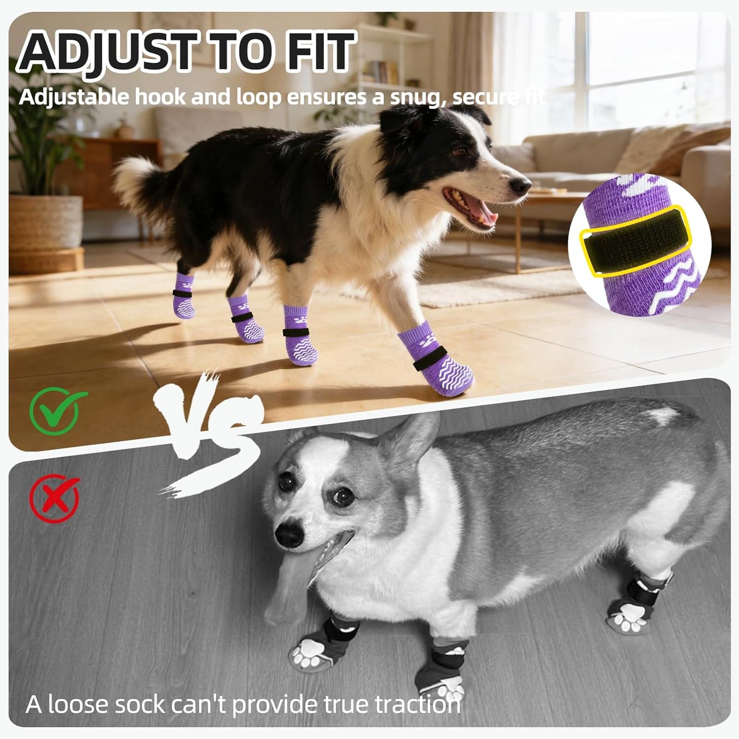 PUPTECK Anti Slip Dog Socks with Double Grippers for Hardwood Floors, Shoes for Hot/Cold Pavement, Boots & Paws Protectors to Prevent Licking, Traction Booties for Senior Small Large Dogs
