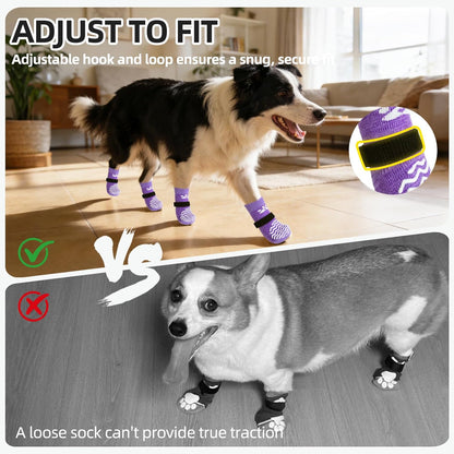 PUPTECK Anti Slip Dog Socks with Double Grippers for Hardwood Floors, Shoes for Hot/Cold Pavement, Boots & Paws Protectors to Prevent Licking, Traction Booties for Senior Small Large Dogs