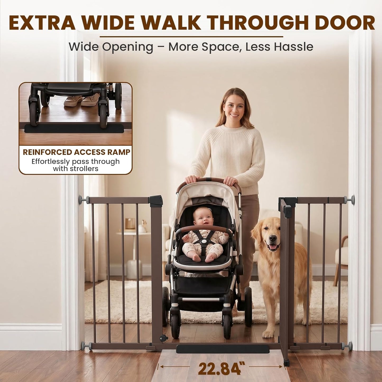 Mumeasy Baby Gate Extra Wide, 29.7-51'' Pressure Mounted Dog Gate with Walk Thru Door, Auto Close Pet Gate for House, Stairs, Doorways,Black