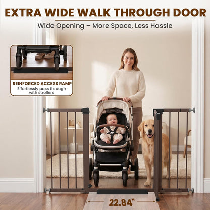 Mumeasy Baby Gate Extra Wide, 29.7-51'' Pressure Mounted Dog Gate with Walk Thru Door, Auto Close Pet Gate for House, Stairs, Doorways,Black