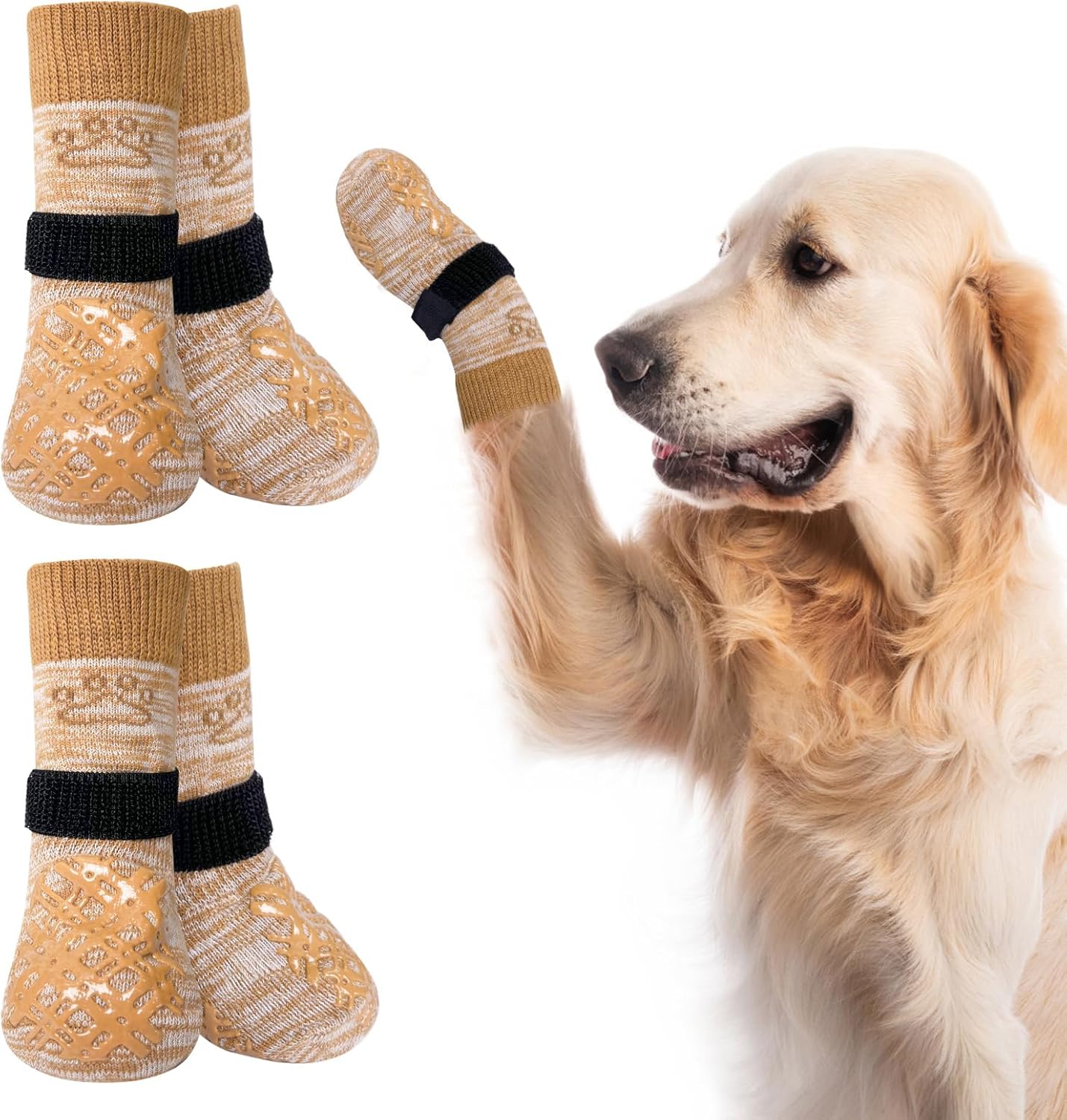 BEAUTYZOO Dog Socks to Prevent Licking Paws -Dog Shoes for Hot Pavement & Hardwood Floors Anti Slip, Traction Control Boots & Paw Protectors with Double Side Grips for Small Medium Large Senior Dogs