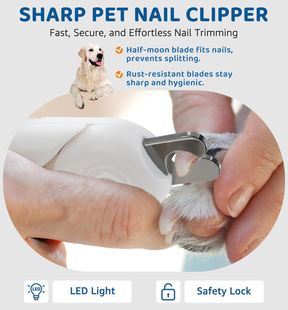 Pet Nail Clipper with Light for Cats & Small Dogs Puppies, Ultra Bright LED to Illuminate Nail Bloodline to Avoid Over Cutting, Extra-Sharp and Durable Cat Claw Trimmer with Nail File (Green)