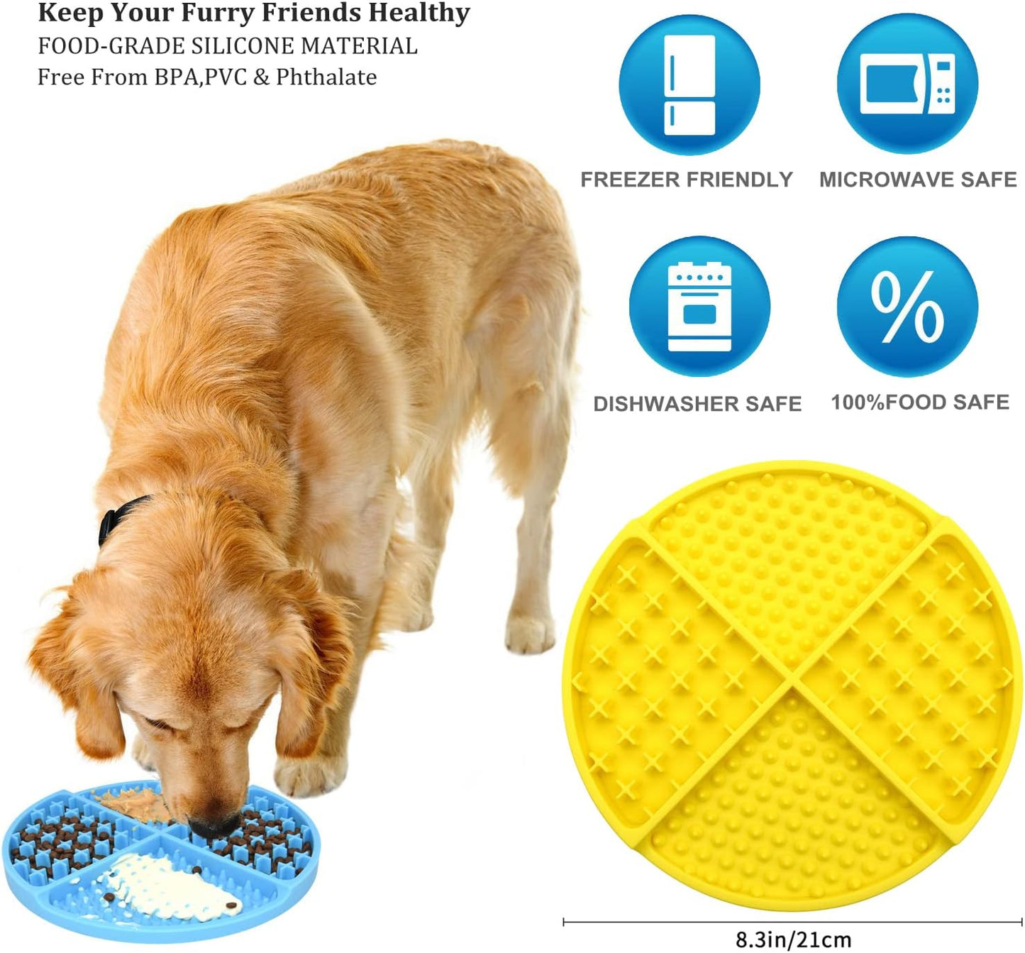 Bangp Silicone Dog & Cat Lick Mat and Slow Feeder,Extends Mealtime for Fast Eaters and Reduces Anxiety,Heavy-Duty Design,Dishwasher Safe,Perfect for Yogurt,Treats,Peanut Butter (Blue)