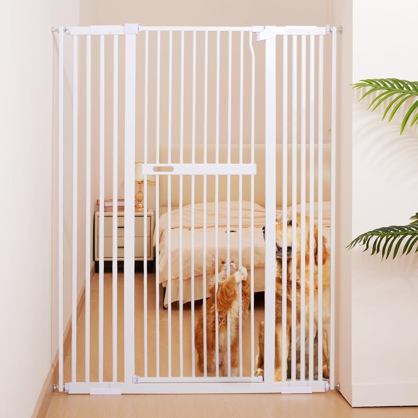 No Pawblems 55" Extra Tall Pet Gate for Cat/Dog, 29-40" Wide Auto Close Tall Dog Gate for Doorways/Hallways, 1.37" Ultra Narrow Spacing, NO Drilling Pressure Mounted, Black