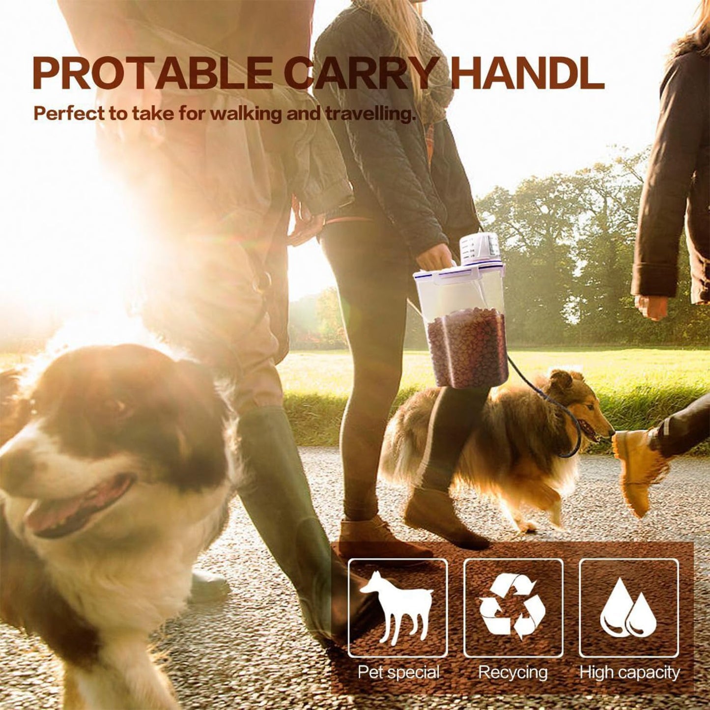 TIOVERY Dog Food Storage Container, 5-7 Lbs Airtight Pet Food Container, Cat Food Container Dispenser Plastic Bin with Pouring Spout, Portable Handle and a Collapsible bowl for Dogs Cats Grey/6Qt