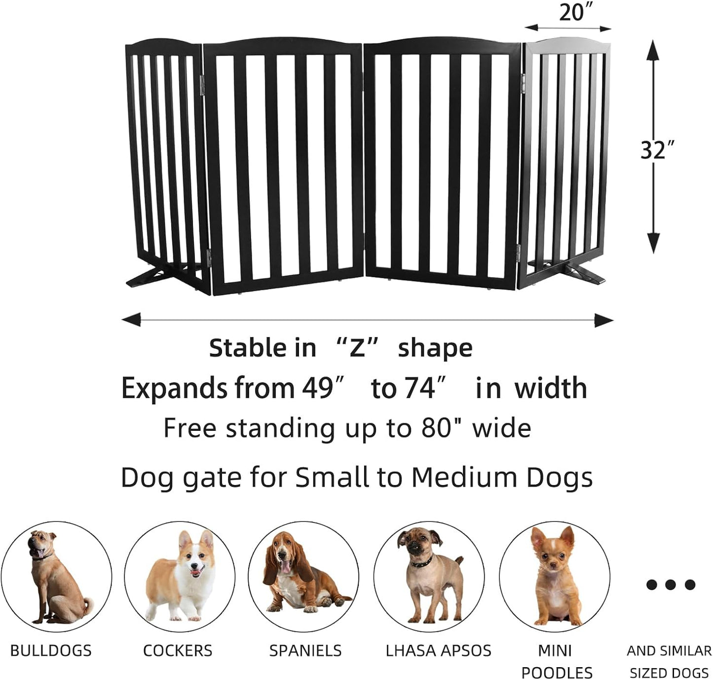ZJSF Foldable Freestanding Indoor Dog Gate for House Wood White Long Pet Gates Dog Fence for Stairs Puppy Gates for Hallways,Pet Fence, Puppy Gate,Support Feet Included 24 "Height-3 Panels