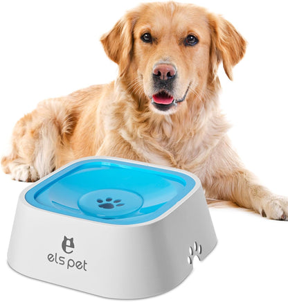 Dog Water Bowl no Spill, 35oz Slow Water Bowl for Dogs, BPA-Free, Anti-Splash & No-Slip Design, 1L Vehicle Carried Travel Spill Proof Pet Bowls, for Small Medium Cats and Pets. (White, 1L)