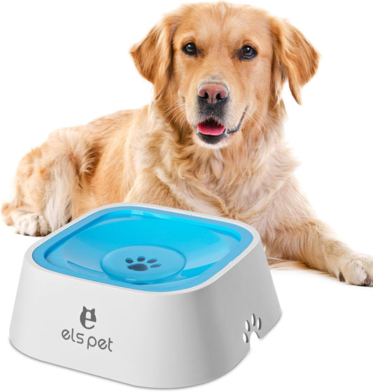Dog Water Bowl no Spill, 35oz Slow Water Bowl for Dogs, BPA-Free, Anti-Splash & No-Slip Design, 1L Vehicle Carried Travel Spill Proof Pet Bowls, for Small Medium Cats and Pets. (White, 1L)
