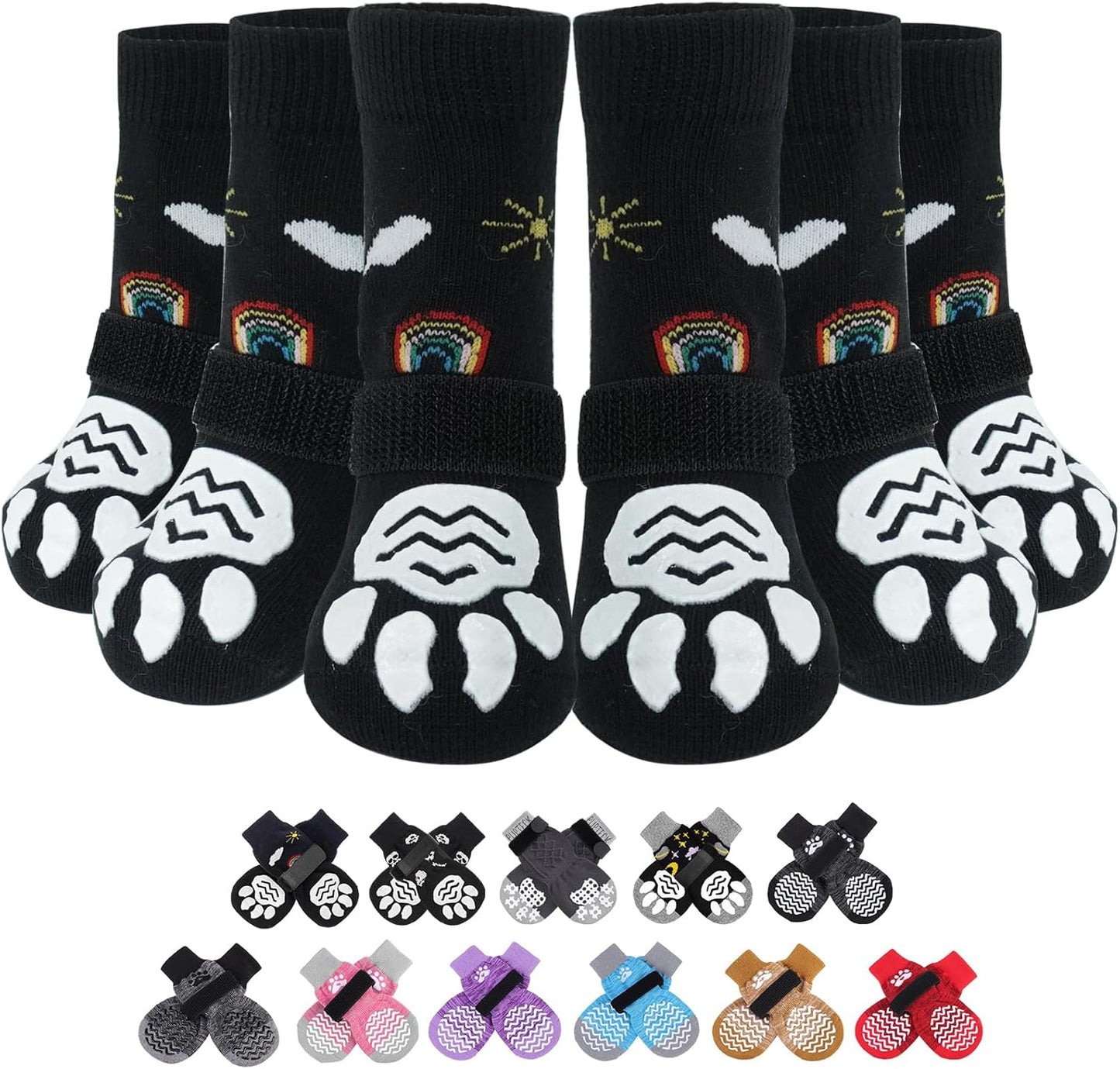 PUPTECK Anti Slip Dog Socks with Double Grippers for Hardwood Floors, Shoes for Hot/Cold Pavement, Boots & Paws Protectors to Prevent Licking, Traction Booties for Senior Small Large Dogs