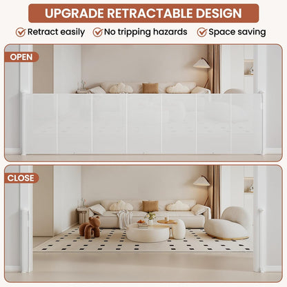 Upgrade Retractable Baby Gates Extra Wide (150" W x 42" H), 150 inch Reinforced Retractable Dog Gate to Prevent Crawling Through, Retractable Gate Outdoor/Indoor, Real One-Handed Operation, Black