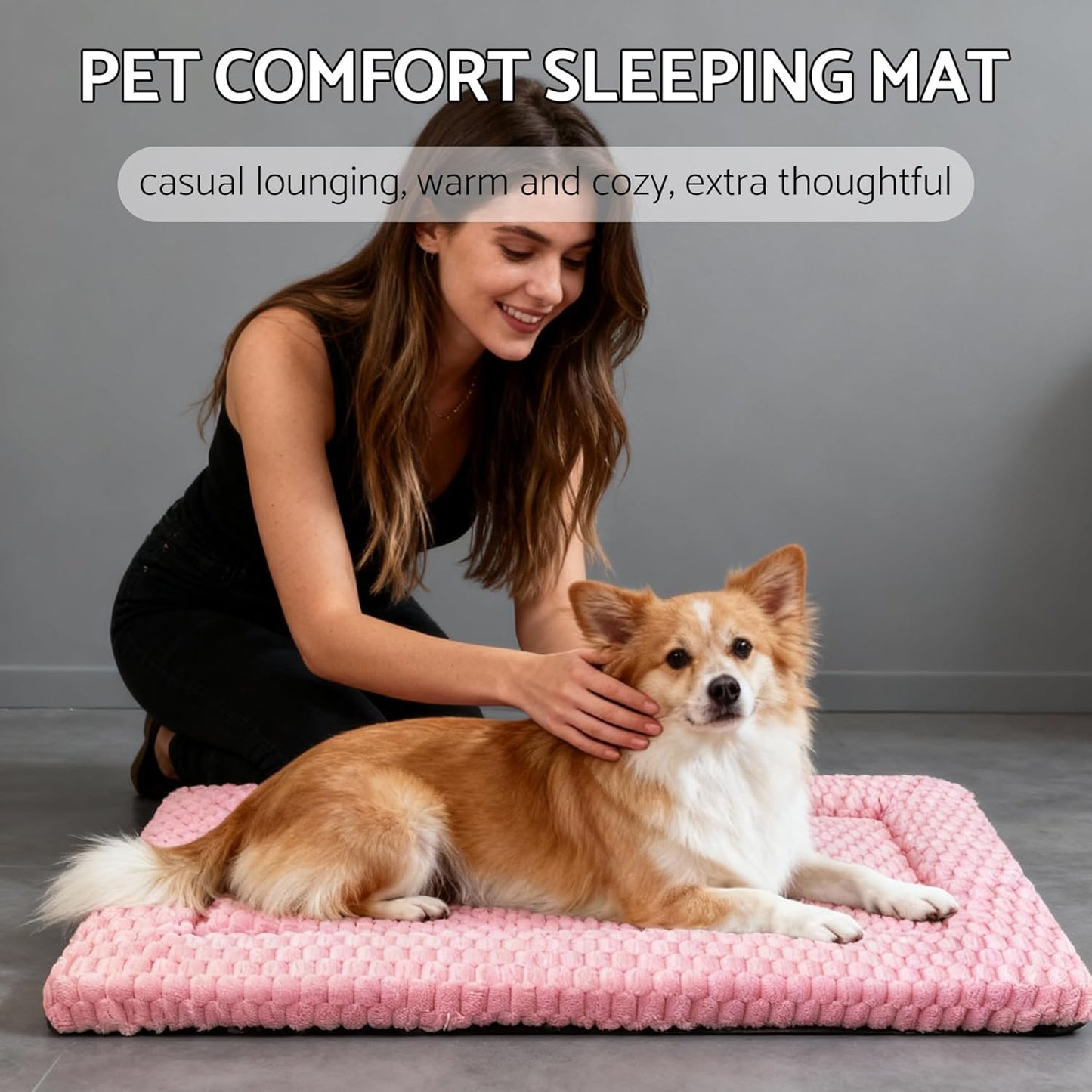 Dog Bed Mat, Reversible Crate Pad & Cute Dog Bed - Machine Washable Kennel Mat with Ultra Soft for Small Dogs (Cool/Warm), 24" x 18", Grey&Star