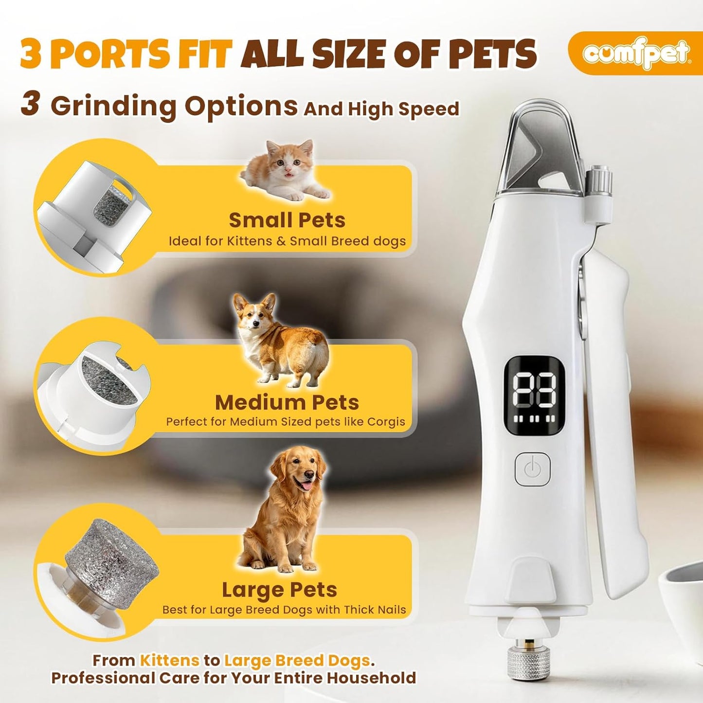 2-in-1 Dog Nail Clippers with Light, Cat Nail Clipper with Anti-Overcut Guard, Dog Nail Grinder Quiet for Large Medium Small Dog Cat Nail Trimmer, Rechargeable Painless Silent Groom Dog Nail Trimmer