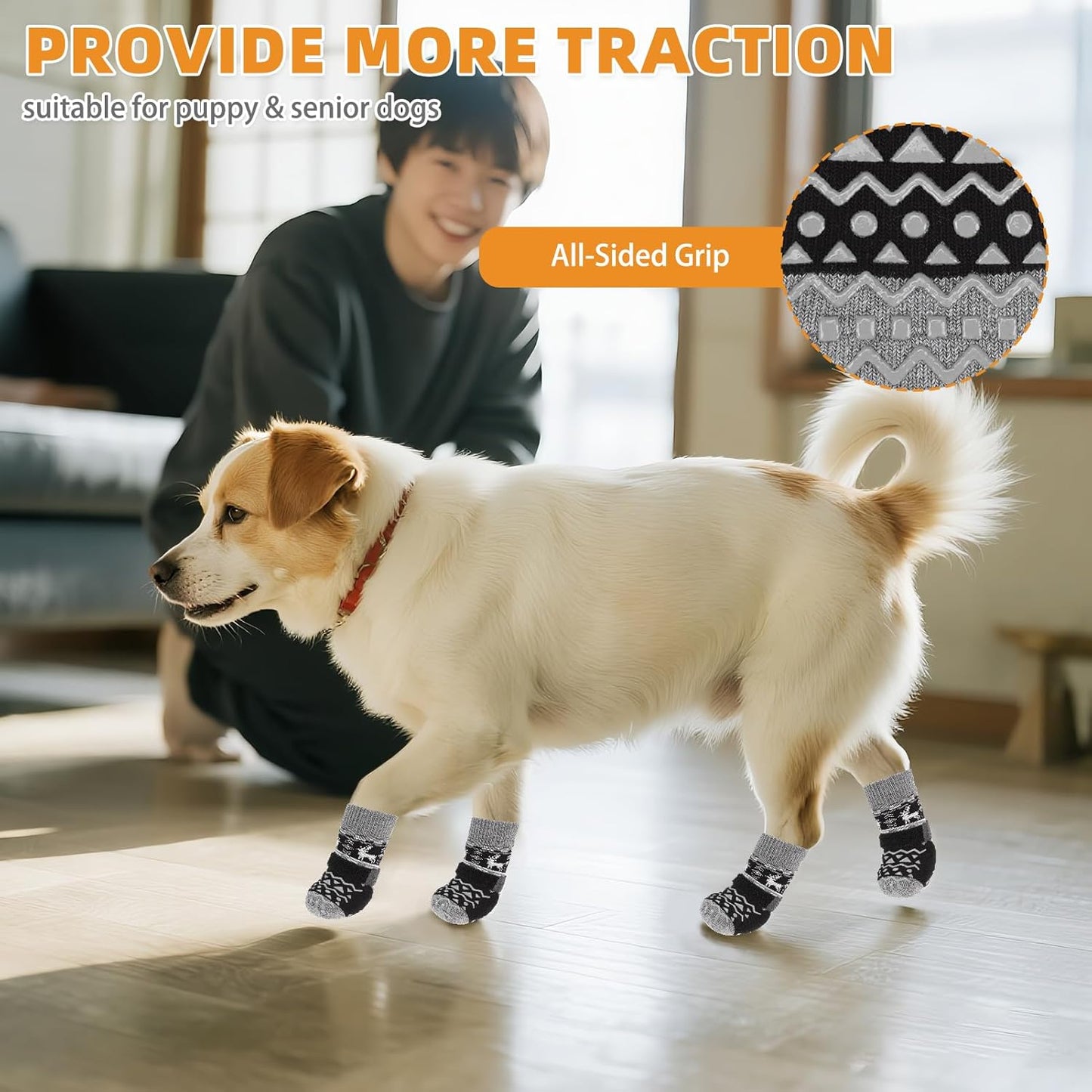 KOOLTAIL Dog Socks Shoes for Hot Pavement to Prevent Licking Paws, Winter Dog Boots&Paw Protector for Hardwood Floors Anti Slip,Traction Control Grip Booties for Small Medium Large Senior Dogs,Black M
