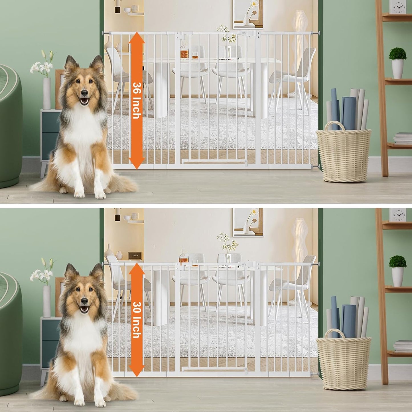 keny 29"-42.5" Baby Gate for Stairs, Auto Close Safety Dog Gate, Pressure Mounted Easy Walk Through Pet Gate for Doorways, Durable Stair Gate, 30" Tall, White