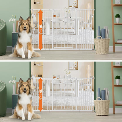 keny 29"-42.5" Baby Gate for Stairs, Auto Close Safety Dog Gate, Pressure Mounted Easy Walk Through Pet Gate for Doorways, Durable Stair Gate, 30" Tall, White