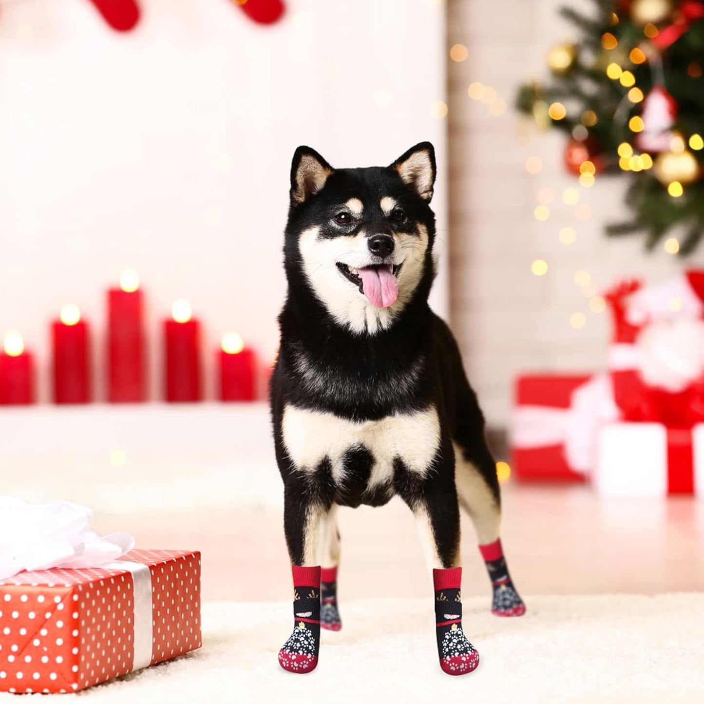 EXPAWLORER 6Pcs Anti-Slip Dog Socks to Prevent Licking Paws,Dog Shoes for Hot Pavement,Dog Booties Traction Control on Hardwood Floor,Boots & Paw Protectors, for Puppy Small Medium Large Senior Dogs