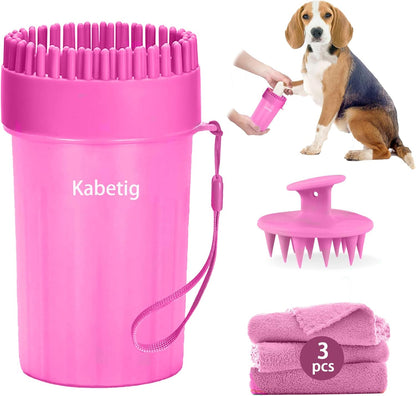 Dog Paw Cleaner Kit for L/XL Dogs - Quick Clean No Full Bath, 2-in-1 Paw Wash Cup with Detachable Silicone Brush Head, Includes Bath Brush & 3 Absorbent Towels, Blue