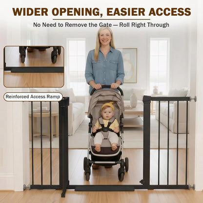 Mumeasy Baby Gate Extra Wide, 29.7-51'' Pressure Mounted Dog Gate with Walk Thru Door, Auto Close Pet Gate for House, Stairs, Doorways,Black