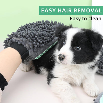 Green Double-Sided Dog Bath Glove Dog Washing Glove Massage Dog Brush Glove for Dogs and Cats Chenille Absorbent Pet Towel Mitt Pet Grooming Glove for Hair Removal Glove