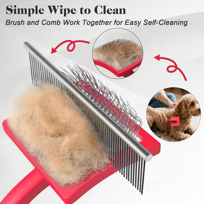 2PCS Slicker Brush for Dogs & Pet Comb,Professional Dog Grooming Brush (Goldendoodles,Poodles,Labradoodles) with Extra Long Pins to Effectively Remove Tangles, Knots and Mats (Orange, Large)