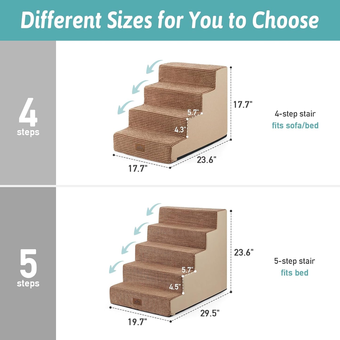 COZY KISS Dog Stairs for Small Dogs, 4 Tier Wider Pet Stairs for Couch and Beds, 17.7" H Non-Slip Dog Steps for Old Cats, Puppy, Small Medium Dogs, 17.7x23.6x17.7 inch, Beige
