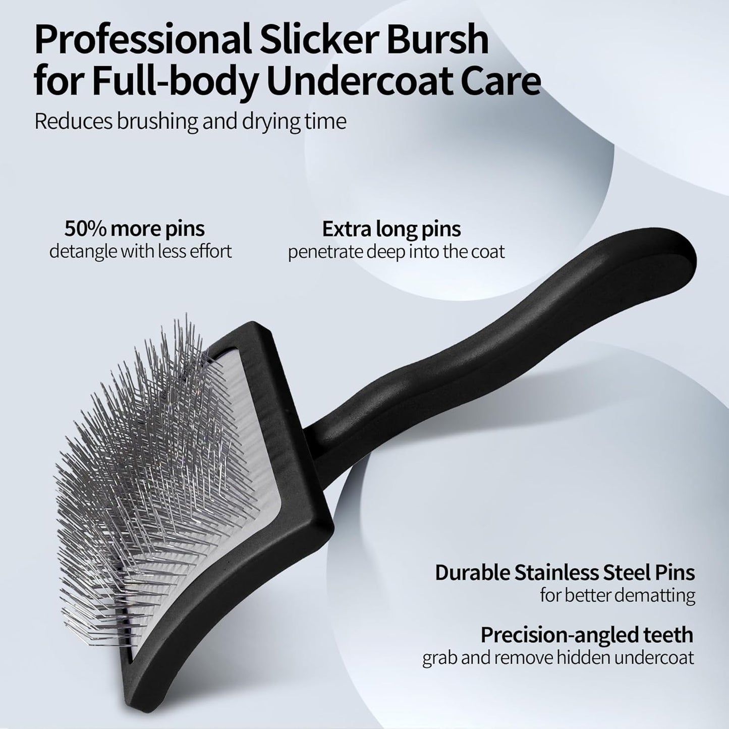 Pet Slicker Brush for Long & Short Hair - Detangling Tool for Dogs & Cats - 135° Angled Stainless Steel Pins, Curved Handle - Gentle Grooming for Small/Medium/Large Breeds (Lavender)