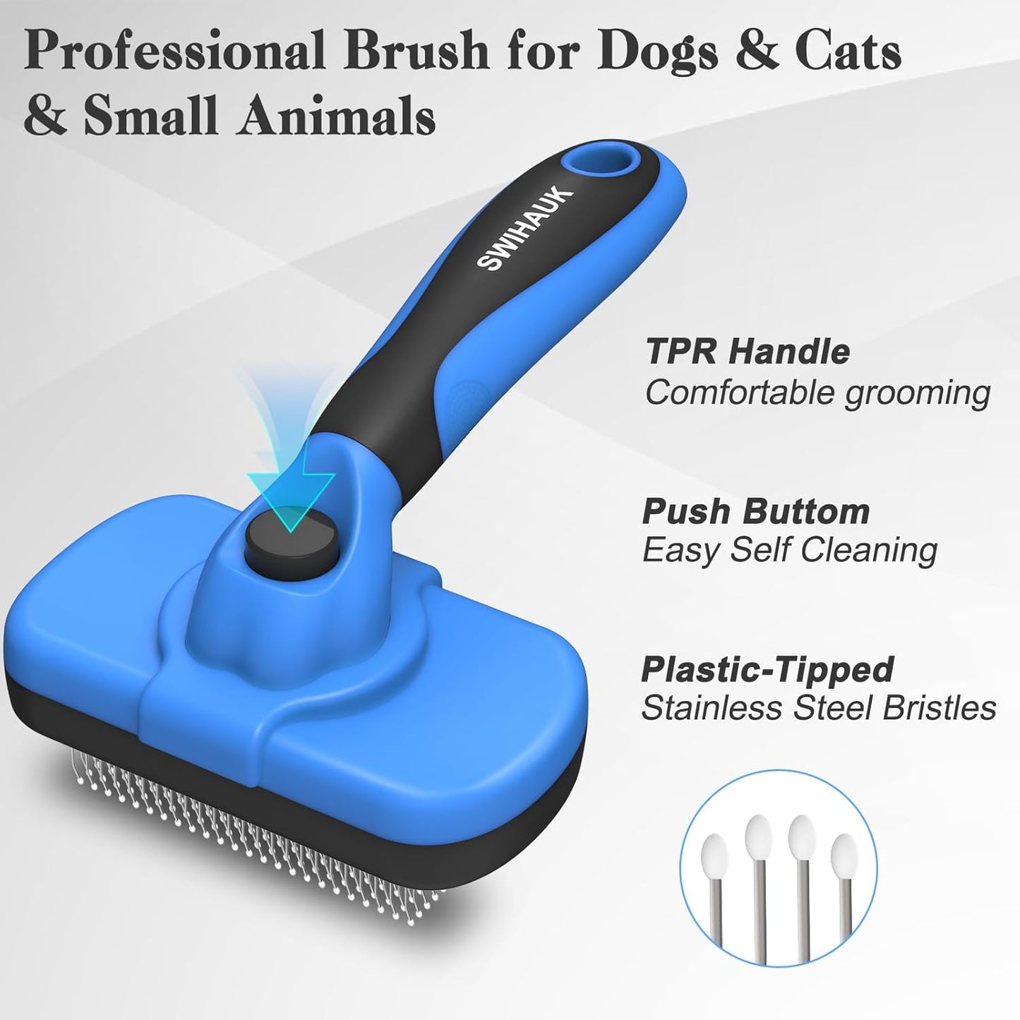 Swihauk Self Cleaning Slicker Brush for Dogs & Cats - Skin Friendly Deshedding and Grooming Brush for Haired Pets, Pet Supplies Accessory, Black