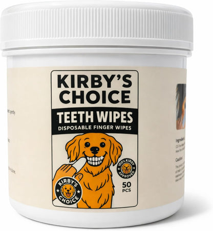 Kirby's Choice Dog Teeth Cleaning Wipes for Dogs & Cats – Vet-Recommended Dental Care Wipes to Reduce Bad Breath, Plaque & Tartar, Tooth Brushing Alternative for Dogs, 50 ct