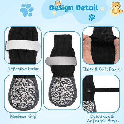 HeavenEye Anti Slip Dog Socks, Dog Paw Protectors Maximum Grip Prevent Licking Paws Slipping, Paw Protector for Hot & Cold Pavement Shoes Boots for Small Medium Large Senior Dogs(White Bone,L)
