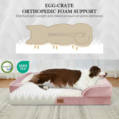 Comfort Expression Orthopedic Dog Bed for Extra Large Dogs 42x30 Inch, Waterproof Egg Crate Foam XL Pet Bed with Removable Bolsters, Dog Couch with Washable Cover & Non-Slip Bottom, Grey - Colors B