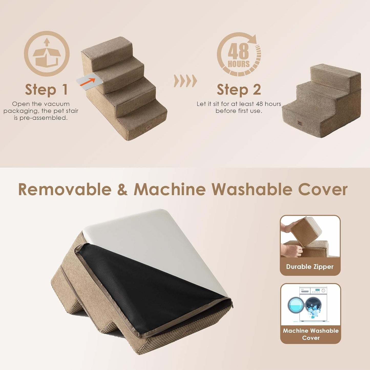 EHEYCIGA Dog Stairs for High Bed 22.5" H, 5-Step Dog Steps for Bed, Pet Steps for Small Dogs and Cats, Non-Slip Balanced Pet Ramp Indoor, Grey