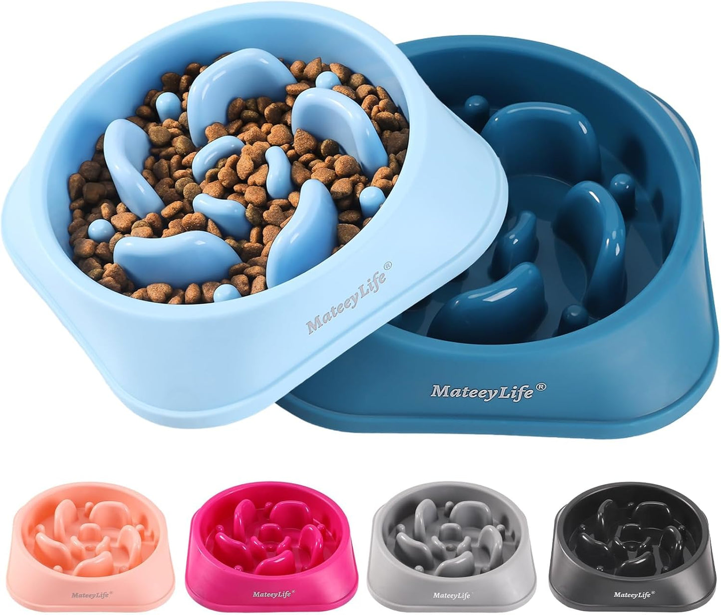 MateeyLife Slow Feeder Dog Bowls 2PCS, Anti-Choking Puzzle Dog Food Bowls, Anti-Slip Interactive Feeding Slow Down Eating, Bloat Stop Maze Dishes for Medium Breeds Pink&Purple