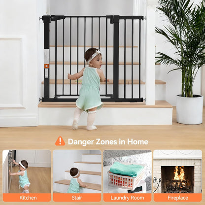 COMOMY 36" Extra Tall Baby Gate for Stairs and Doorways - Fits 29.5" to 48.8" Wide Openings, Auto Close Extra Wide Dog Gate for House, Pressure Mounted Easy Walk Through Pet With Door, Black