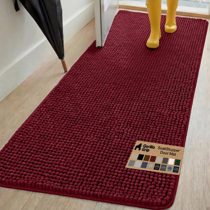 GORILLA GRIP SoakSTOPPER Dog Door Mat, 30x20 Machine Washable Rug Absorbent Doormat Captures Moisture Mud Dirt, Quick Dry Soft Chenille Entryway Rugs Indoor Entrance Mats for Dog Paws, Paw Grey