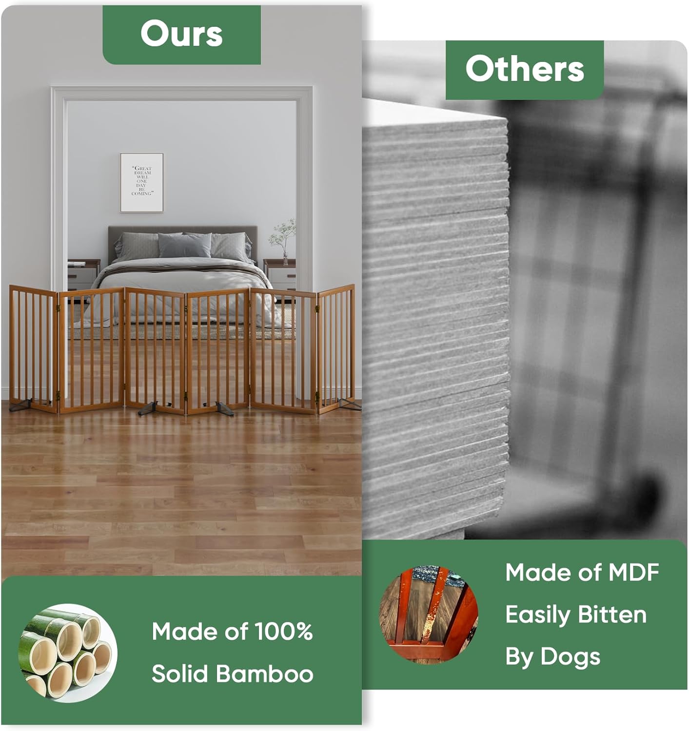 Freestanding Foldable Dog Gate - 4 Panel Room Divider with Metal Support Feet (Black)