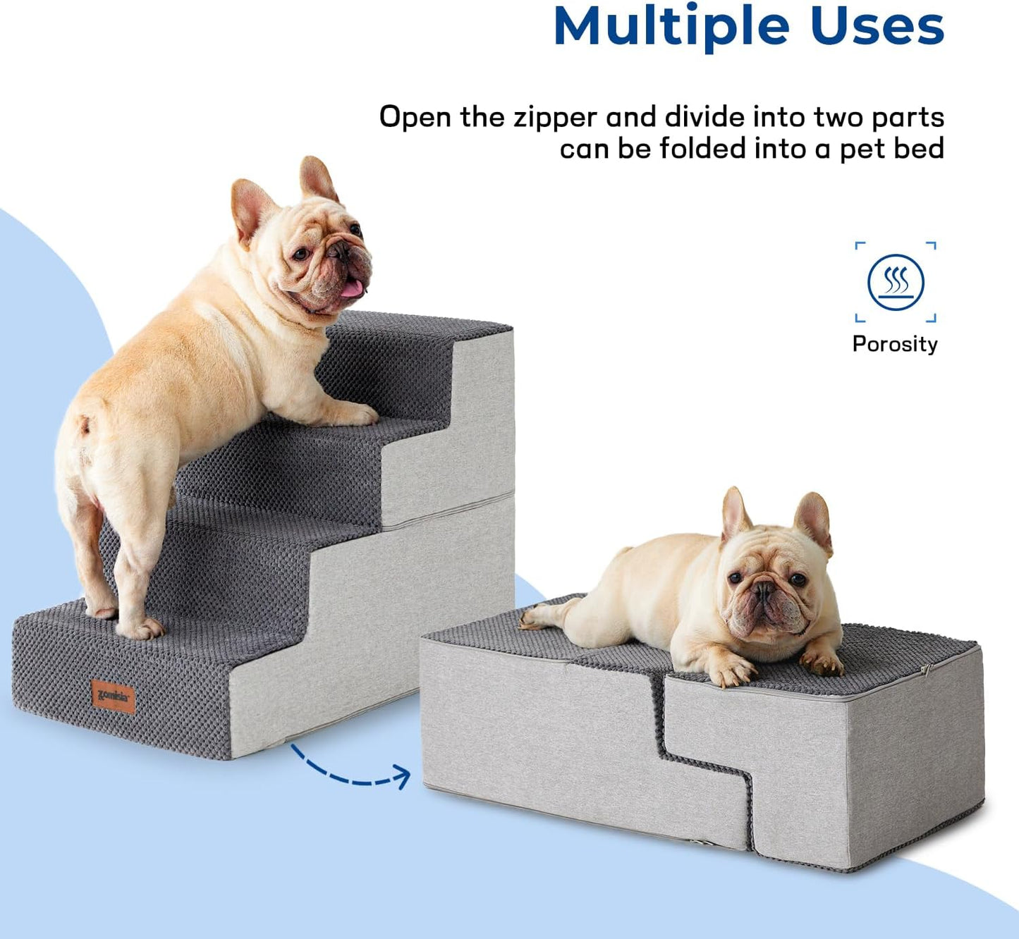 ZOMISIA Dog Steps for Couch - Pet Stairs for Small Dogs and Cats, Dog Steps with Non-Slip Bottom Grey 3 Steps, Grey