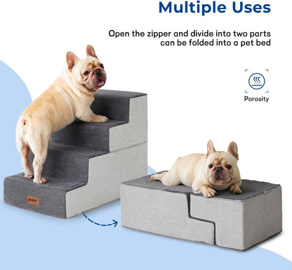 ZOMISIA Dog Steps for Couch - Pet Stairs for Small Dogs and Cats, Dog Steps with Non-Slip Bottom Grey 3 Steps, Grey