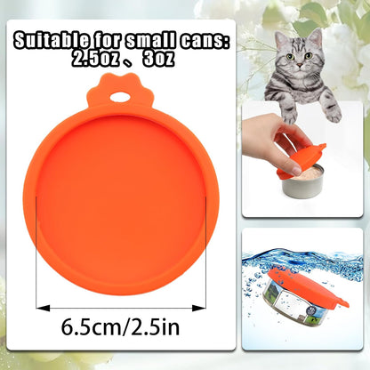 PINE & LINEN 4 Pcs 2.5inch Durable Pet Can Lids, Silicone Small Pet Can Covers Waterproof Cat Food Cans Lids for 3 oz Cat Food Cans（Yellow+Red+Pink+Blue）