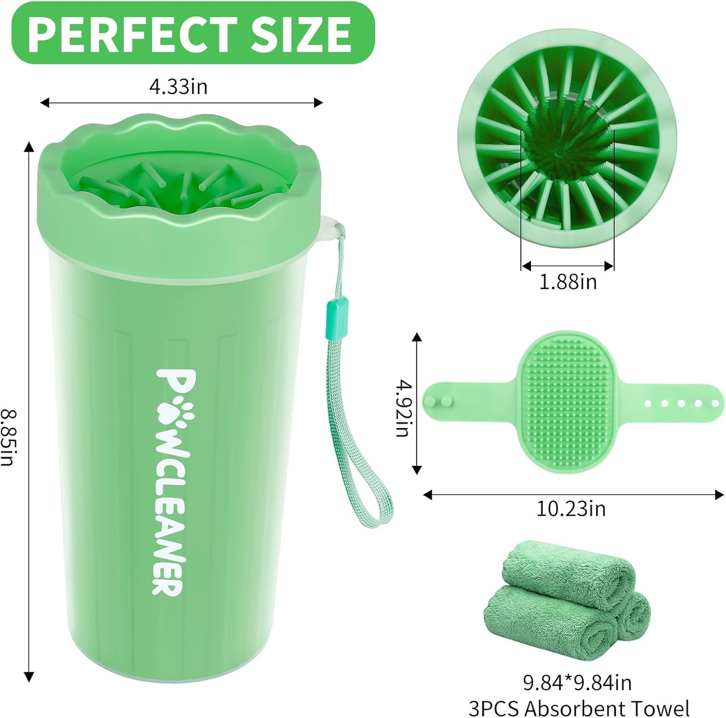 Professional 7 in 1 Dog Paw Cleaner for Dogs & Cats - Includes 1 Portable Paw Washer, 1 Bath Brush, 2 Dog Toothbrushes and 3 Absorbent Towels Note: Fits Paws up to 2 Inches Wide (Small, Blue)