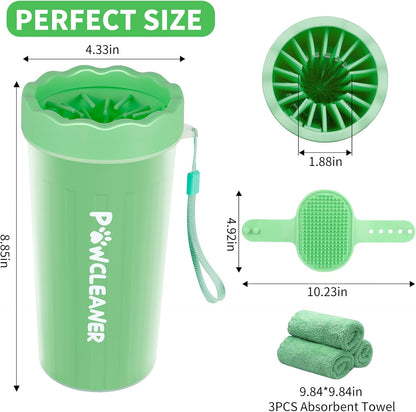 Professional 7 in 1 Dog Paw Cleaner for Dogs & Cats - Includes 1 Portable Paw Washer, 1 Bath Brush, 2 Dog Toothbrushes and 3 Absorbent Towels Note: Fits Paws up to 2 Inches Wide (Small, Blue)
