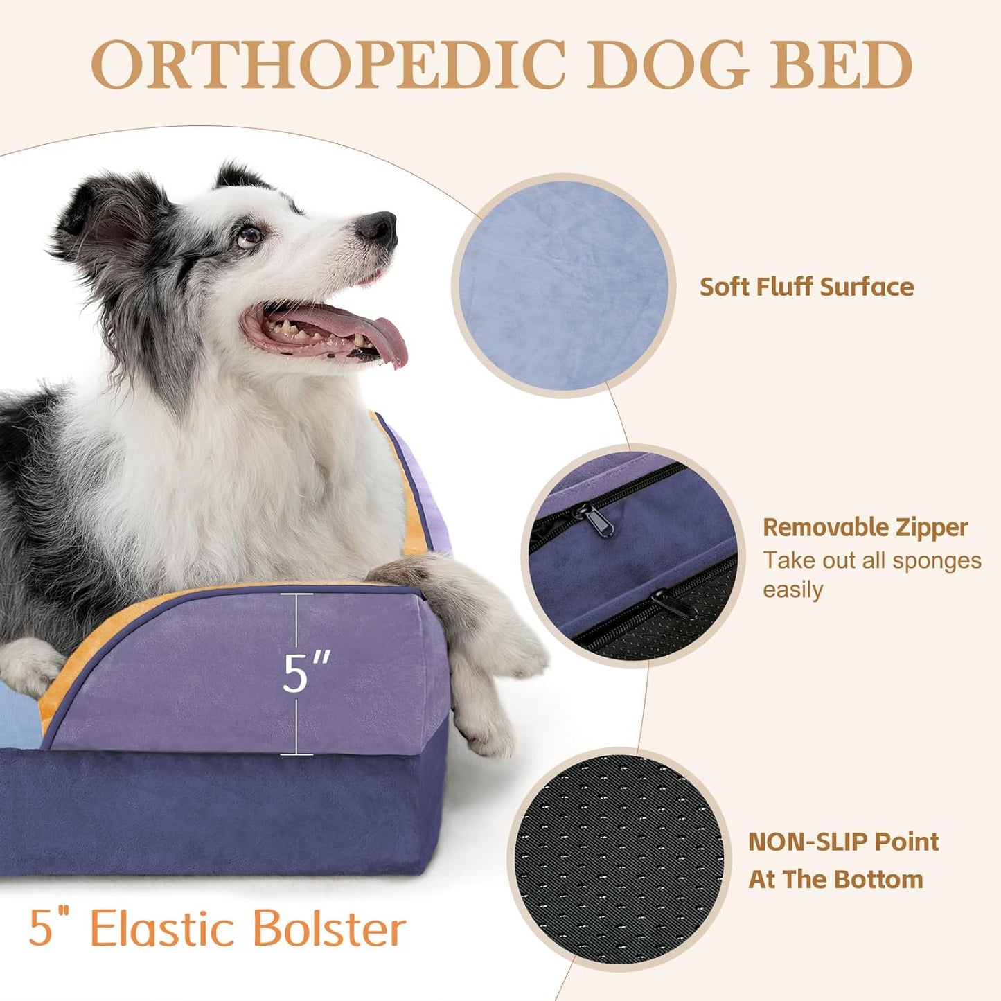 Comfort Expression Orthopedic Dog Bed for Extra Large Dogs 42x30 Inch, Waterproof Egg Crate Foam XL Pet Bed with Removable Bolsters, Dog Couch with Washable Cover & Non-Slip Bottom, Grey - Colors A